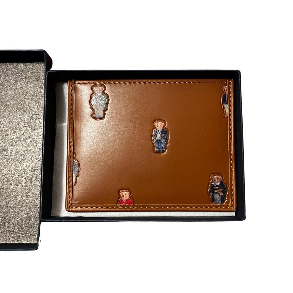 Polo Ralph Lauren Brown Leather Bi-Fold Wallet with Polo Bear Accents